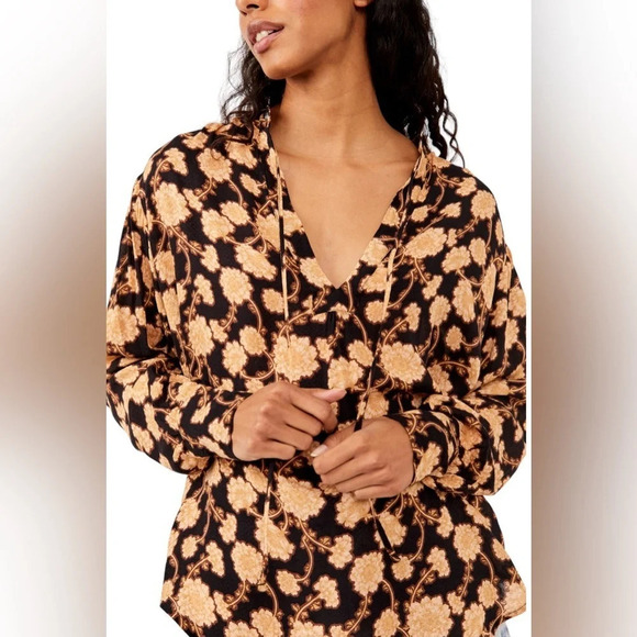 FREE PEOPLE Mia Floral Print Popover Longline Tunic Popover Blouse - Picture 1 of 11